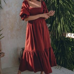 Bali Lane Almeria Smocked Midi Linen Dress - Sz L